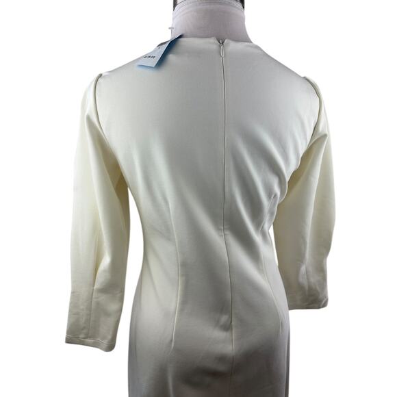 NWT J McLaughlin Sheath Dress Pleated Ponte 3/4 Sleeve Ivory Large Modest Mature - Picture 6 of 12